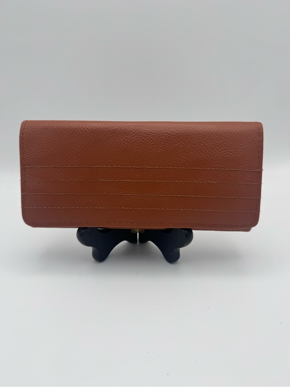 Brown Faux Leather Snap Wallet Organizer Checkbook Clutch Card Holder